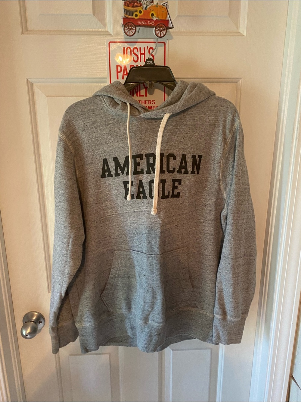 American Eagle Outfitters Gray Hooded Pullover with Black Logo